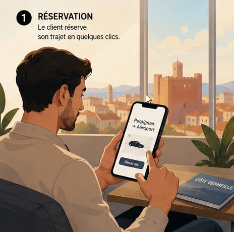 Client réservant son trajet VTC Perpignan → Aéroport depuis son téléphone
